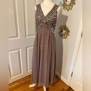 ASOS DESIGN linear embellished bodice dress with tulle skirt in dusty purple NWT